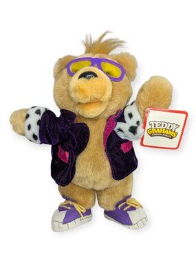 Vintage 1990 Applause Teddy Grahams Plush Bear Purple Jacket Sunglasses 10"